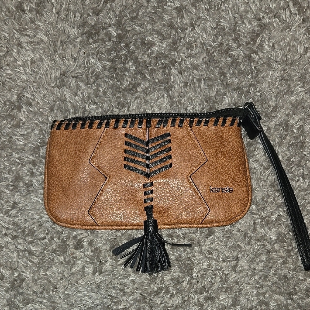 Kensie Brown and Black Wristlet Bag